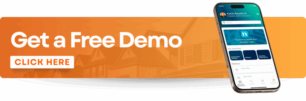 A banner with the writing ''Get a Free Demo'' and ''Click Here'', with an image of a cellphone on the right side. 