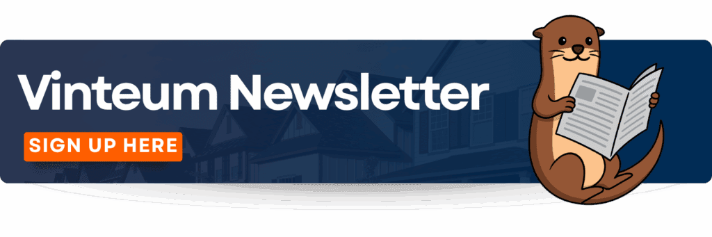 HOA Insurance in Florida: A Helpful Guide With Expert Tips For Board Members 3 A banner with the writing ''Vinteum Newsletter; Sign up Here'' and an image of an otter reading a newsletter on the far right.