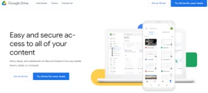 Screenshot of Google drive's website homepage