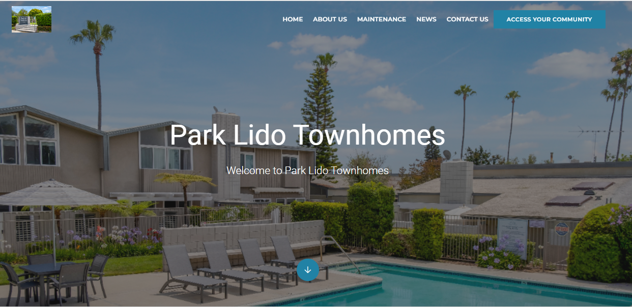 screenshot of park lido townhomes hoa website design