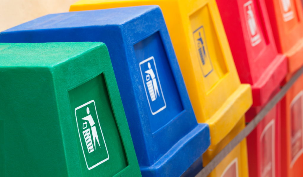 Colored recycling bins