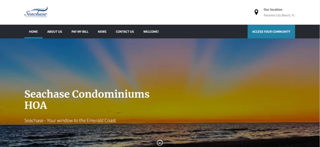 Website homepage of Seachase Condominiums HOA