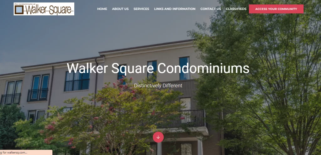Website homepage of Walker Square Condominiums