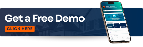 Florida HOA Website Law: What You Need to Know 2 A banner with the writing ''Get A Free Demo'' and ''Click Here''. A cellphone on the far right with a Neigbrs by Vinteum home page on the screen.