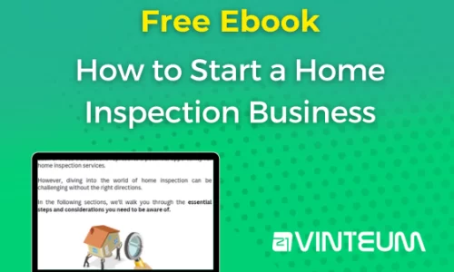 A colorful book cover featuring 'Free Ebook: How to Start Your Home Inspection Business"