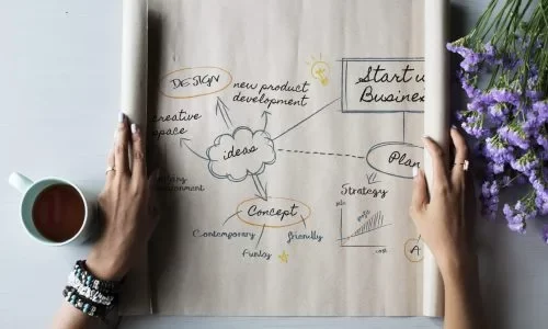 A person sitting at a desk with a sheet of paper, creating a mind map about How to Start a home inspection business