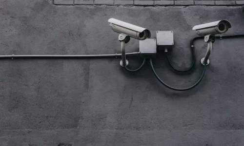 grey wall with two security cameras to show protecting communities from terrorism